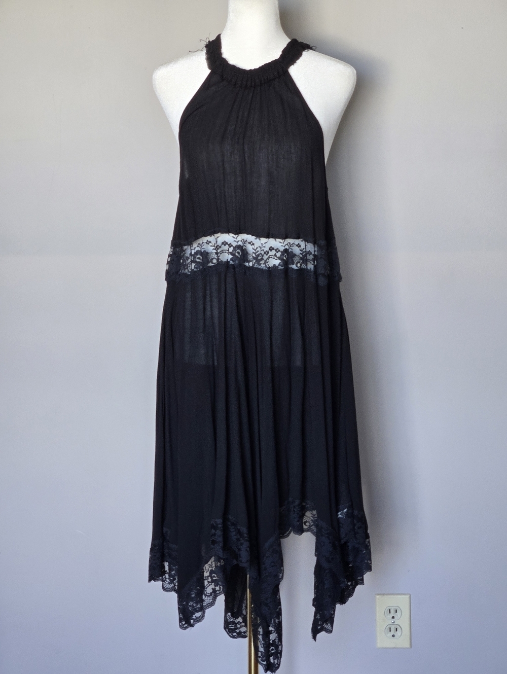EUC Intimately Free People Go Lightly Lace Halter Witchy Whimsigoth Mini Dress